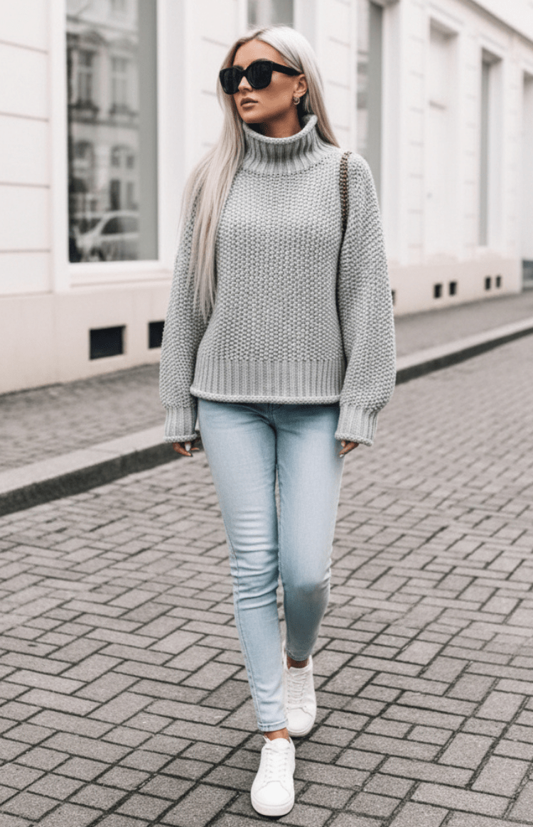 WARMÉE – Cozy Oversized Chunky Knit Turtleneck Sweater for Relaxed Spring Style
