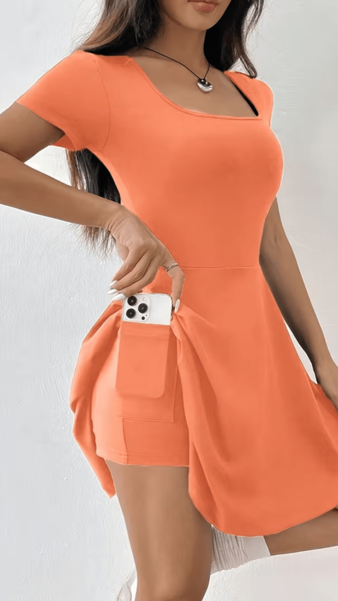 SOLÉNZA - Women’s Square Neck Fit and Flare Mini Dress