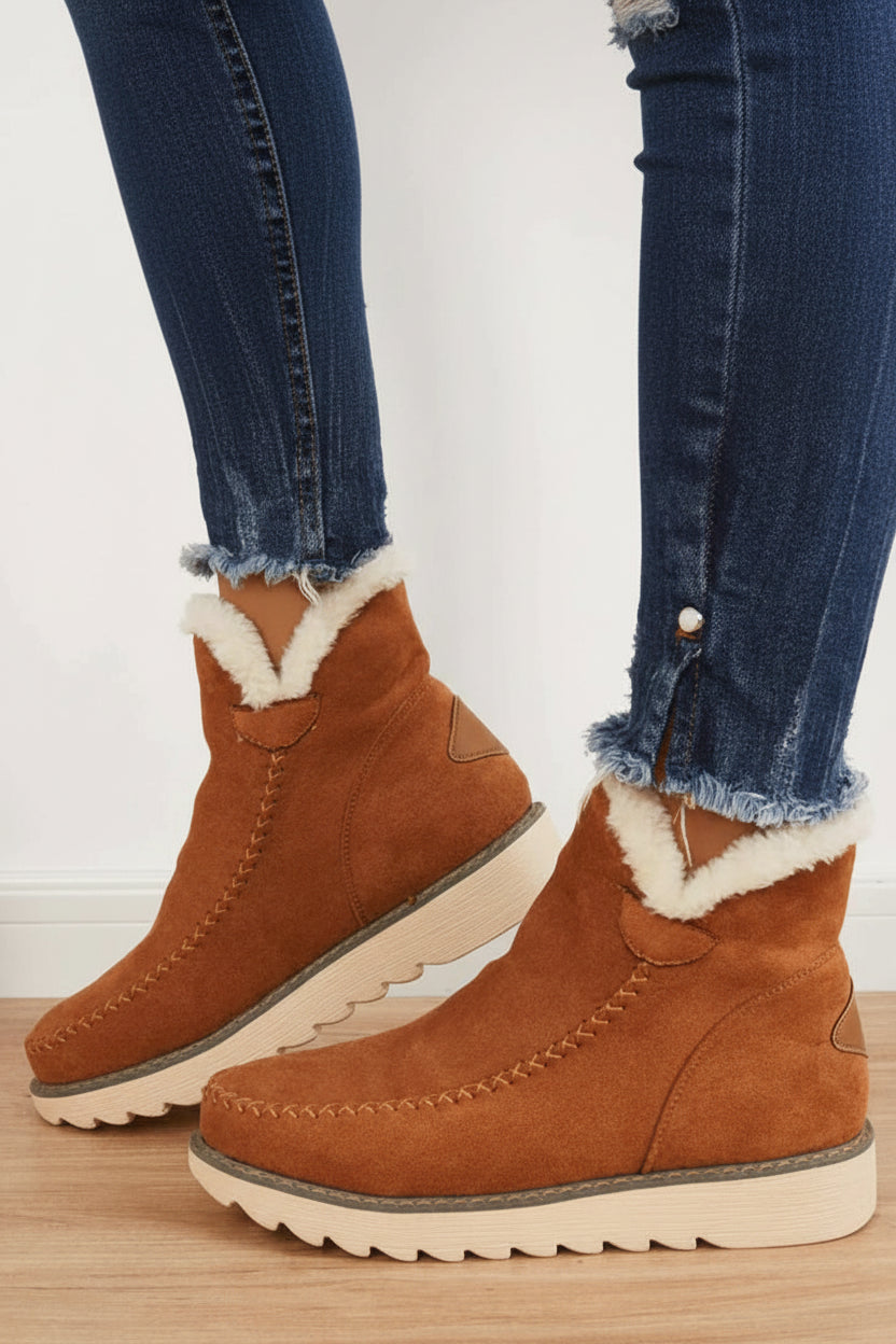 VELFUR – Women's Cozy Fur Lined Spring Ankle Boots with Chunky Platform Sole