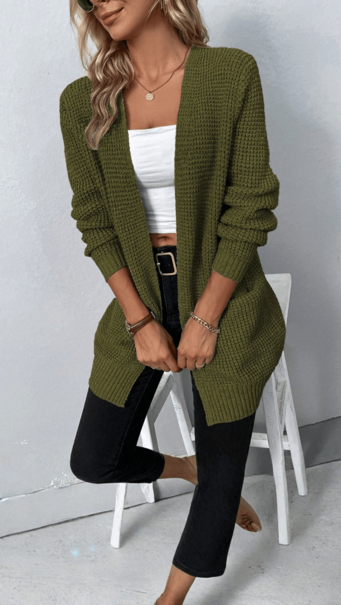 AMALIE - Open Front Knit Longline Cardigan