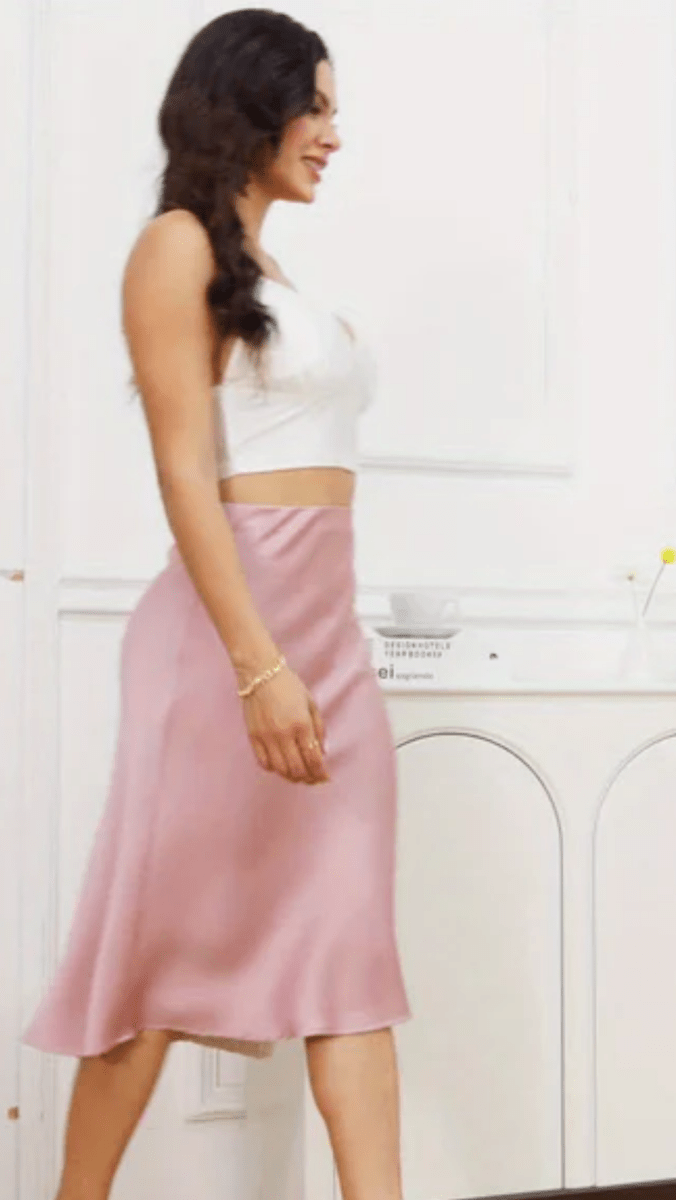 ELVÉRA - Satin A-Line Slit Midi Skirt