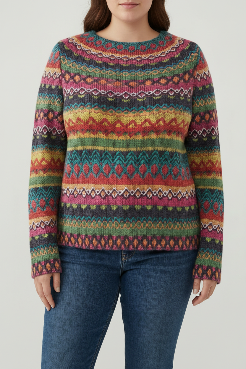 COZYHUE – Plus Size Women’s Oversized Knit Sweater with Colorful Design