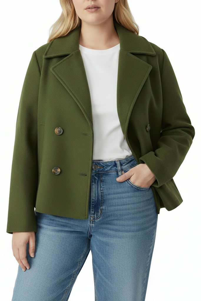 ELANCURVE – Refined Plus-Size Peacoat with Classic Wool Appearance