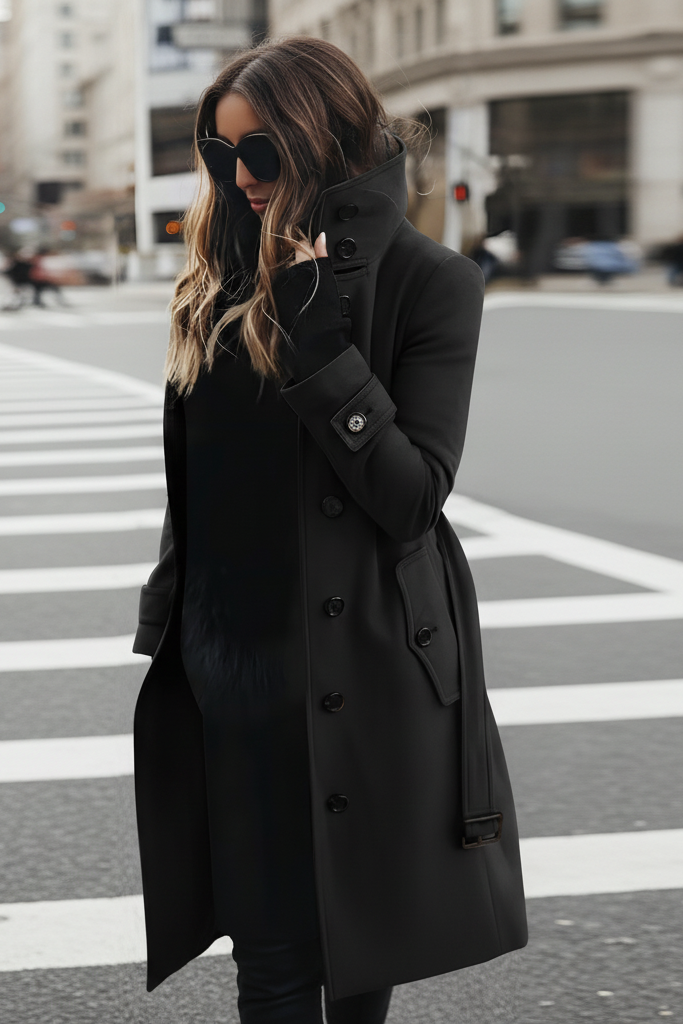 VERTICÉ – Elegant Women's High Collar Button Trench Coat for Spring Sophistication