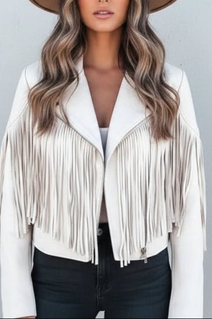 Fringed Suede Moto Jacket for Women - Soft Material, Tailored Fit, Edgy Style 1