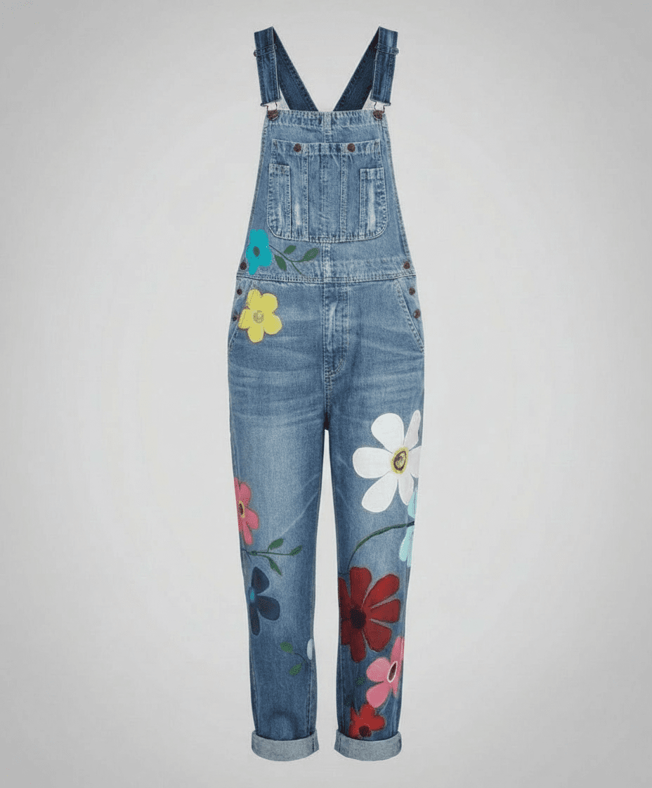 Heidi-Mode - Sleeveless Denim Overall with Floral Embroidery & Adjustable Straps 5