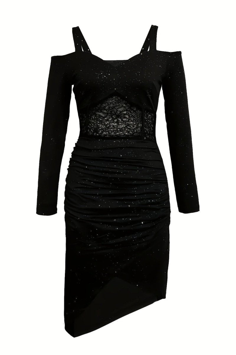 Marcella - Sophisticated Black Dress with Ruched Front & High-Low Hem