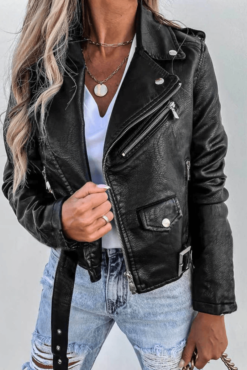 Taylor - Women's Leather Jacket with Edgy Zip-Up Biker Design 4