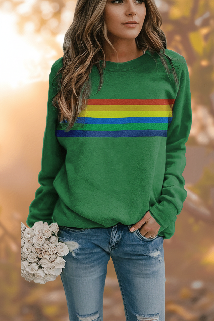 NOSTALOOM – Vintage Rainbow Striped Long Sleeve Sweatshirt for Cozy Wear