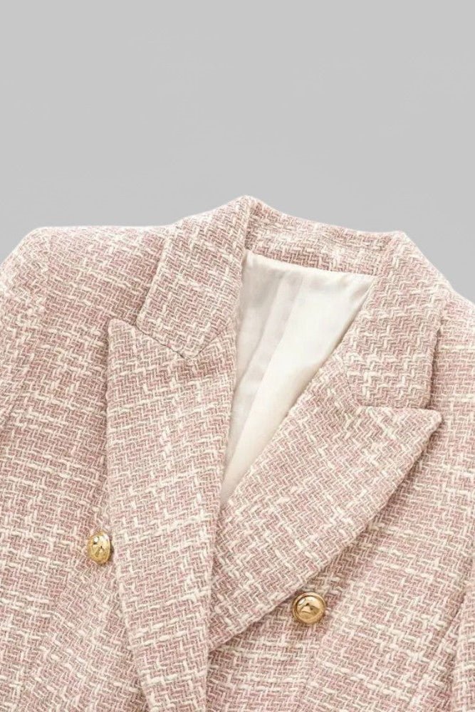 Selah – Minimalist Pink Tweed Blazer with Classic Button Detail