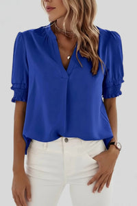 FLUVELLE – Lightweight V-Neck Chiffon Blouse with Soft Volume Sleeves