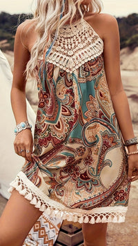 VALÉRISA - Women’s Paisley Lace Halter Mini Dress