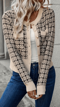 VIORELLA - Checked Button Knit Cardigan