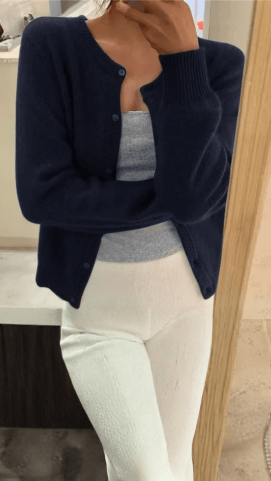 ELARA - Classic Ribbed Button Cardigan
