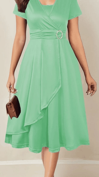 VELORÉA - Women’s Rhinestone V-Neck Asymmetrical Midi Dress