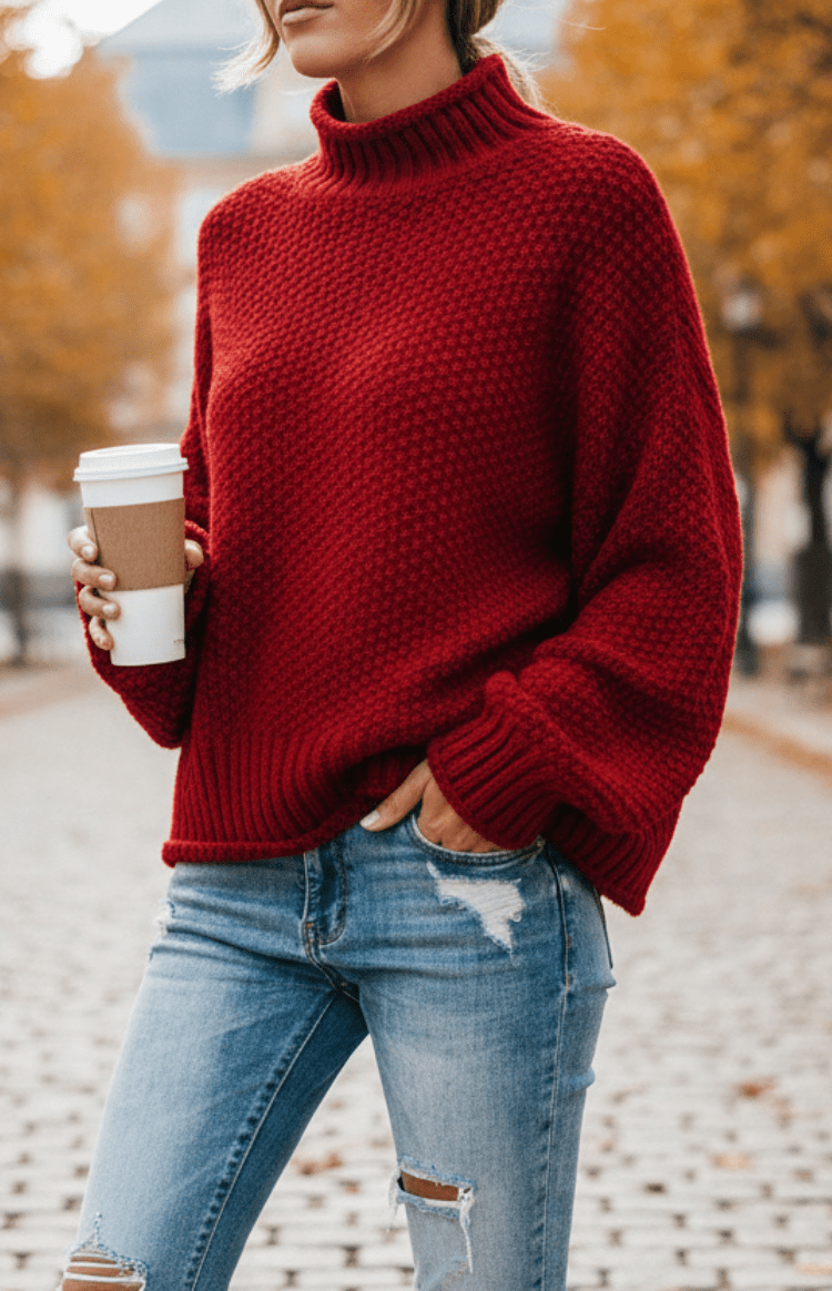 WARMÉE – Cozy Oversized Chunky Knit Turtleneck Sweater for Relaxed Spring Style