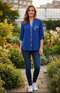 RAVINA – Soft Glitter Roll-Sleeve Blouse