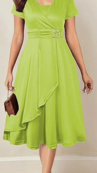 VELORÉA - Women’s Rhinestone V-Neck Asymmetrical Midi Dress