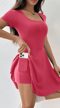 SOLÉNZA - Women’s Square Neck Fit and Flare Mini Dress