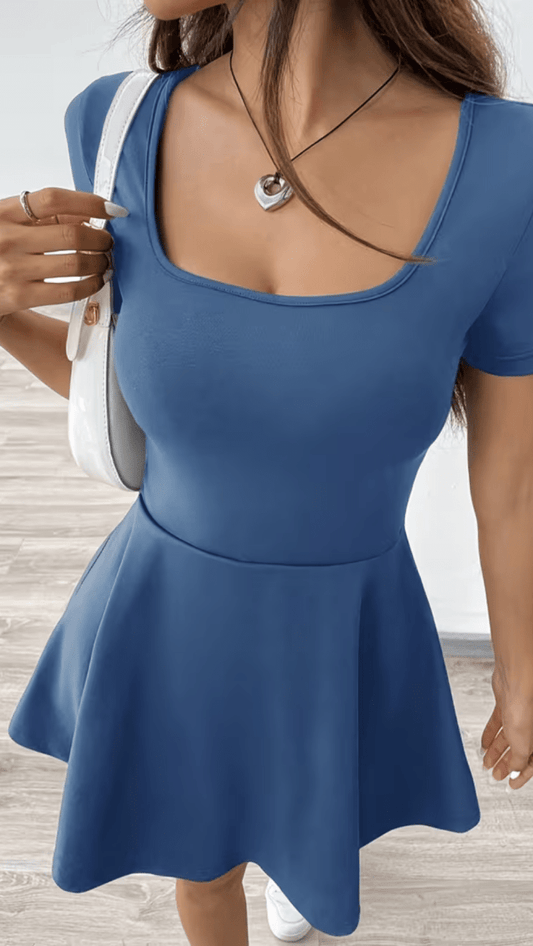 SOLÉNZA - Women’s Square Neck Fit and Flare Mini Dress