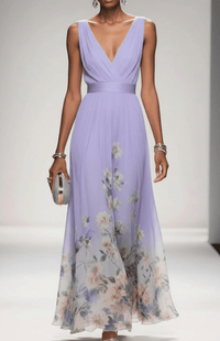 ELORIA – Elegant Floral Chiffon Maxi Dress for Women, Soft Flowing Fit