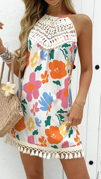 VALÉRISA - Women’s Paisley Lace Halter Mini Dress