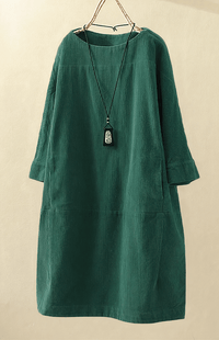 SOFTSTRIDE – Premium Corduroy Texture Midi Dress with Three-Quarter Length Sleeves