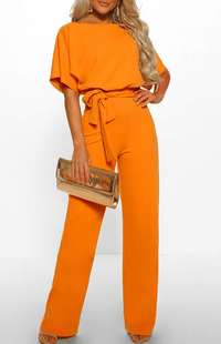 MODÉLIA – Elegant Short-Sleeve Jumpsuit for Women with Adjustable Belt