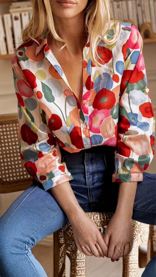 FLORÉA - Vibrant Floral Button Blouse
