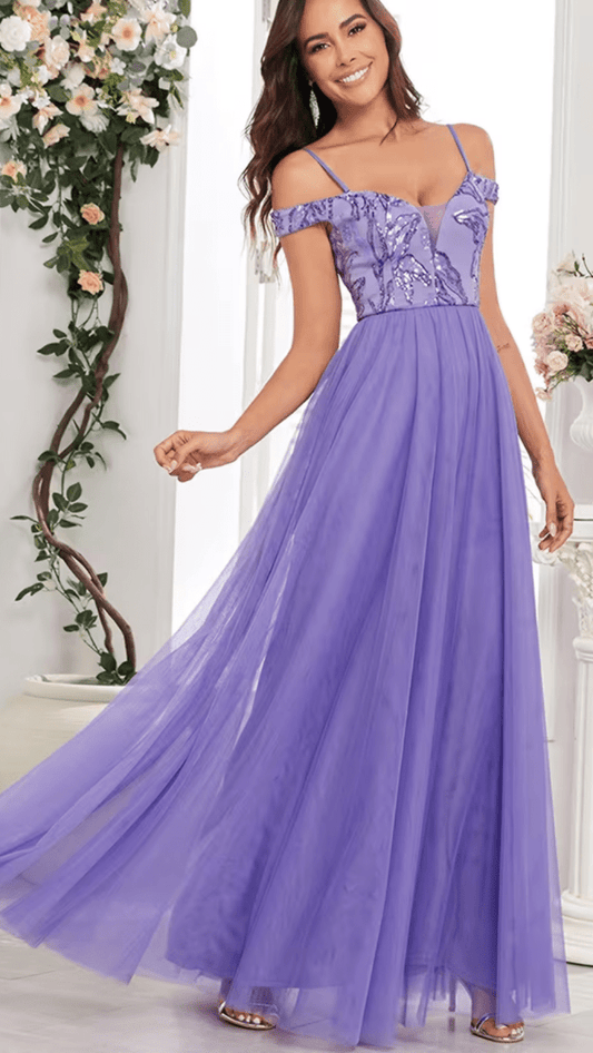 AURELLÉA - Women’s Off-Shoulder V-Neck Tulle Ball Gown