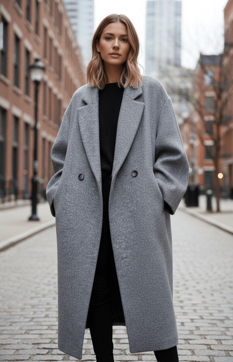 SNOWÉRA – Women’s Oversized Spring Coat, Classic Double-Breasted Look