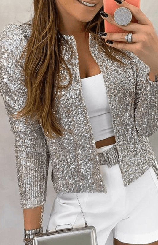 DAZZLÉA - Chic Open Front Sequin Blazer for Women | Sparkling Party Jacket