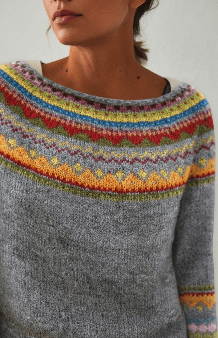 FROSTELLA – Women’s Merino Wool Knit Sweater, Fair Isle Pattern for Cozy Elegance