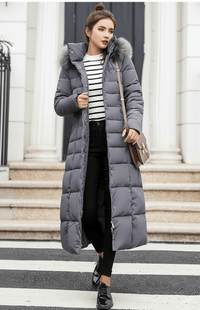 COZYRA – Sleek Long Winter Puffer Jacket with Hood for Women | Warm & Stylish