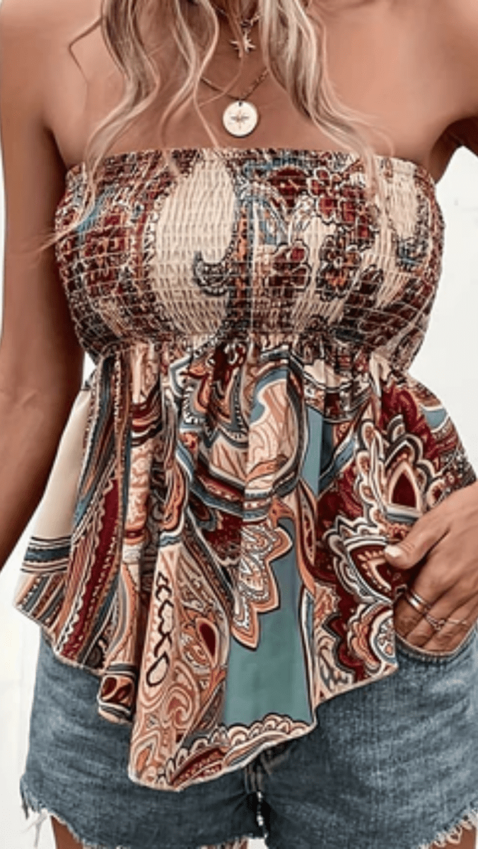 AZALÉRA - Women’s Paisley Shirred Bandeau Top