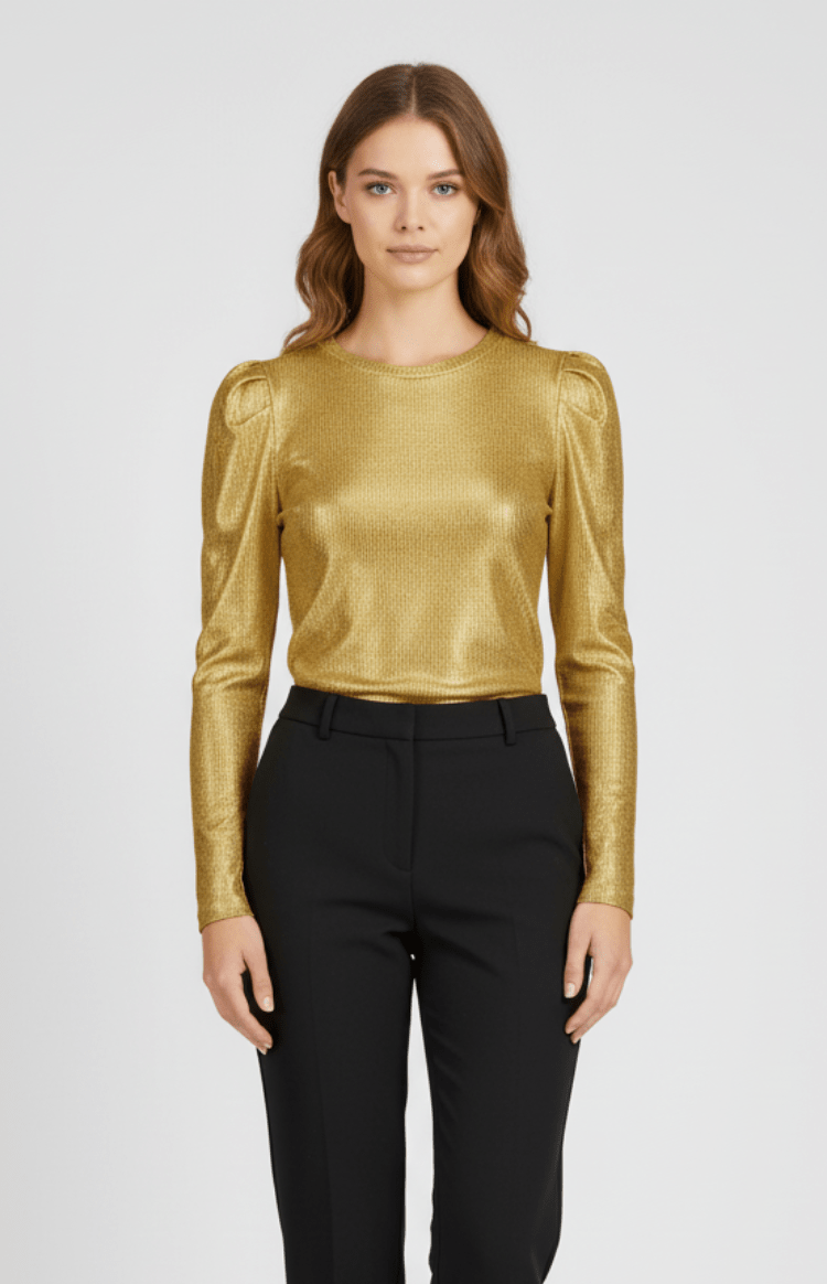 SHIMMERIA – Elegant Sparkling Evening Top with Dramatic Sleeves