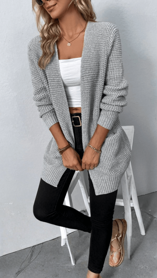 AMALIE - Open Front Knit Longline Cardigan