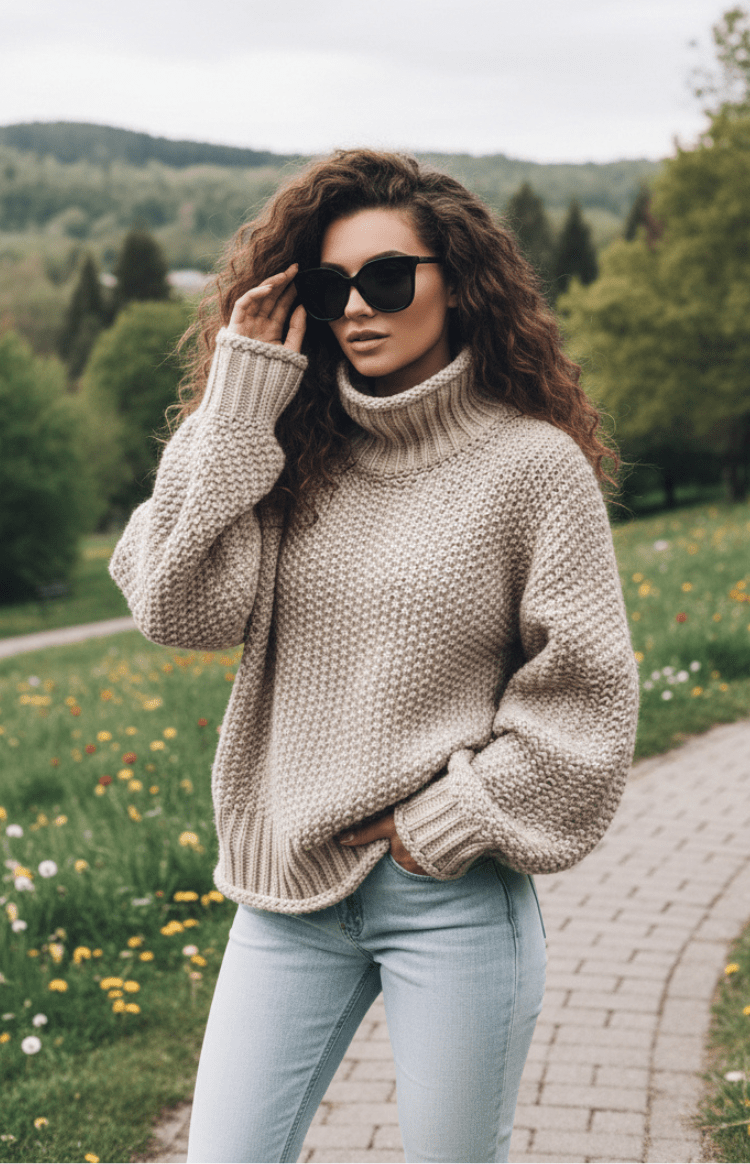 WARMÉE – Cozy Oversized Chunky Knit Turtleneck Sweater for Relaxed Spring Style