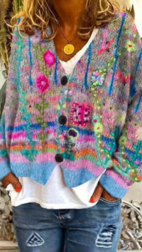 ELARA - Floral Knit Button Cardigan