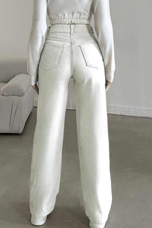 KARLY – White Stretch Straight-Leg Jeans