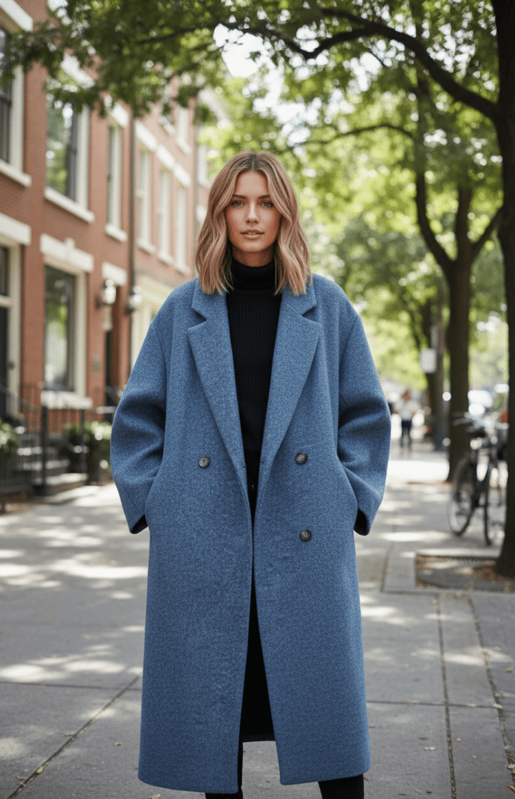 SNOWÉRA – Women’s Oversized Spring Coat, Classic Double-Breasted Look