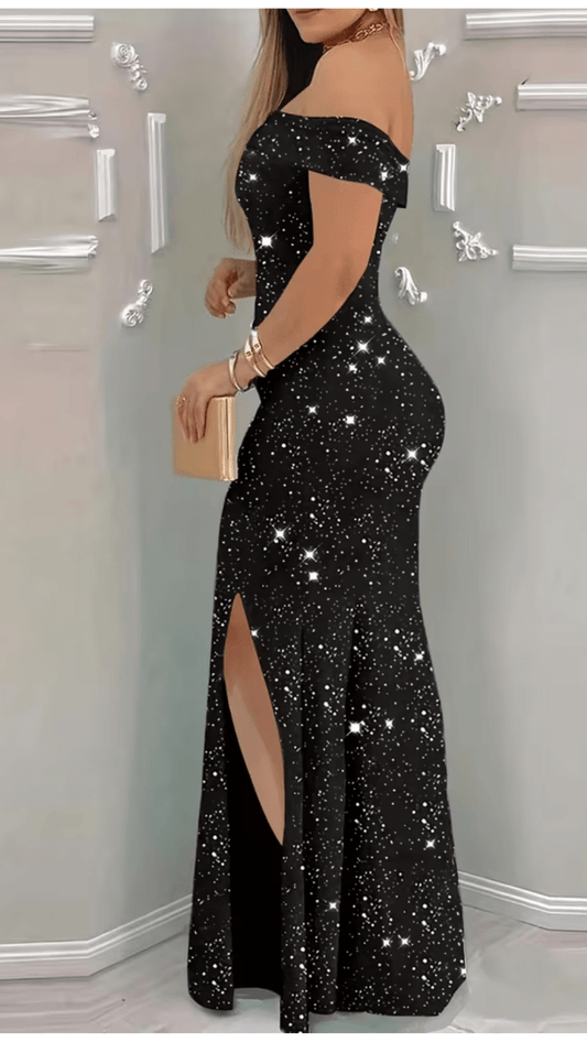 VELORÉNA - Women’s Off-Shoulder Sequin Asymmetrical Maxi Dress