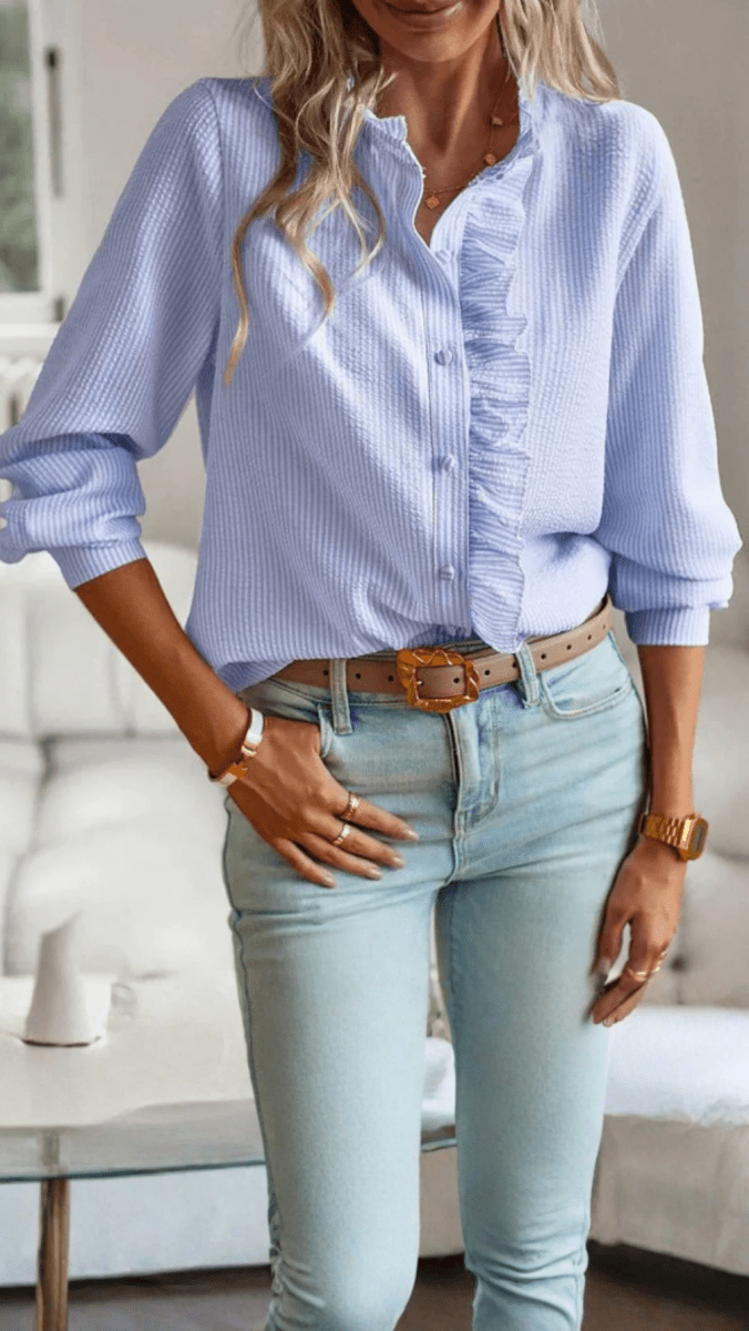 ELARA - Ruffle Detail Long Sleeve Blouse