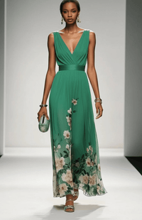 ELORIA – Elegant Floral Chiffon Maxi Dress for Women, Soft Flowing Fit