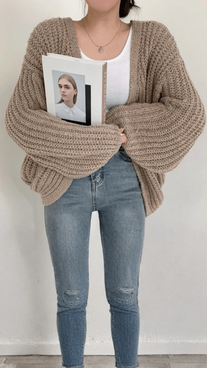 ALVENA - Chunky Knit Balloon Sleeve Cardigan