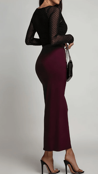 VALERÉE - High Waist Pleated Slit Midi Skirt