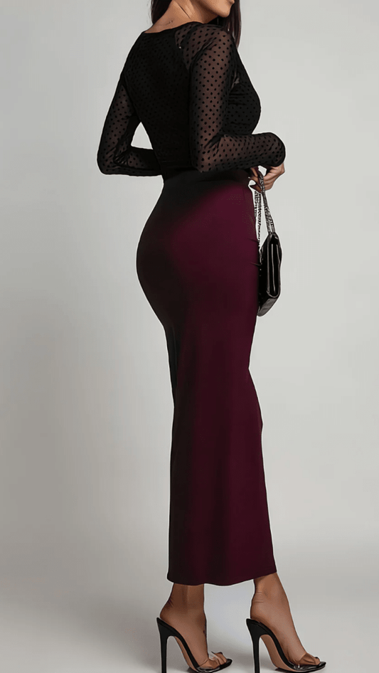 VALERÉE - High Waist Pleated Slit Midi Skirt