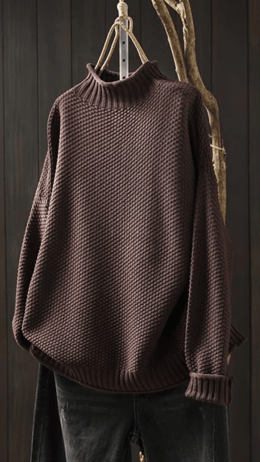 SERENA - Textured High Neck Knit Sweater