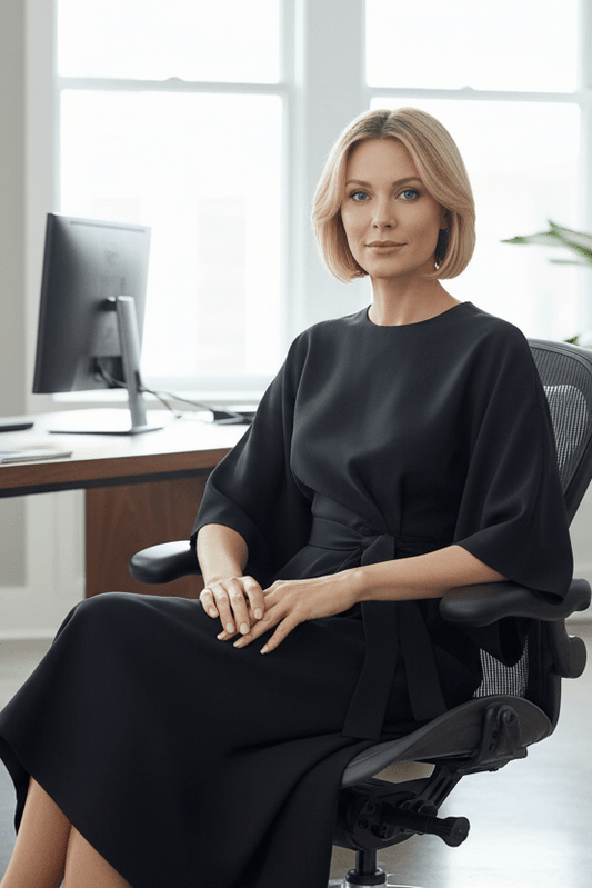 GLAMOURÉ – Elegant Lantern Sleeve Formal Dress with Waist-Cinching Belt Perfect for Weddings and Summer Events