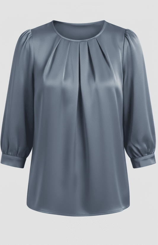 LUMASILK – Elegant Satin Blouse Pleated Design Chic Versatile Fit